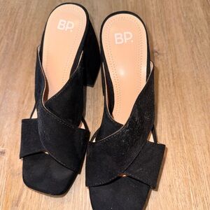 bp Black Suede Crisscross Open-Toe Block Heel Mules